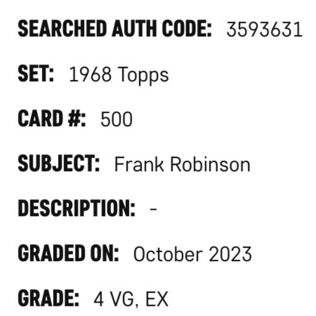 Frank Robinson SGC 4 1968 Topps Card #500