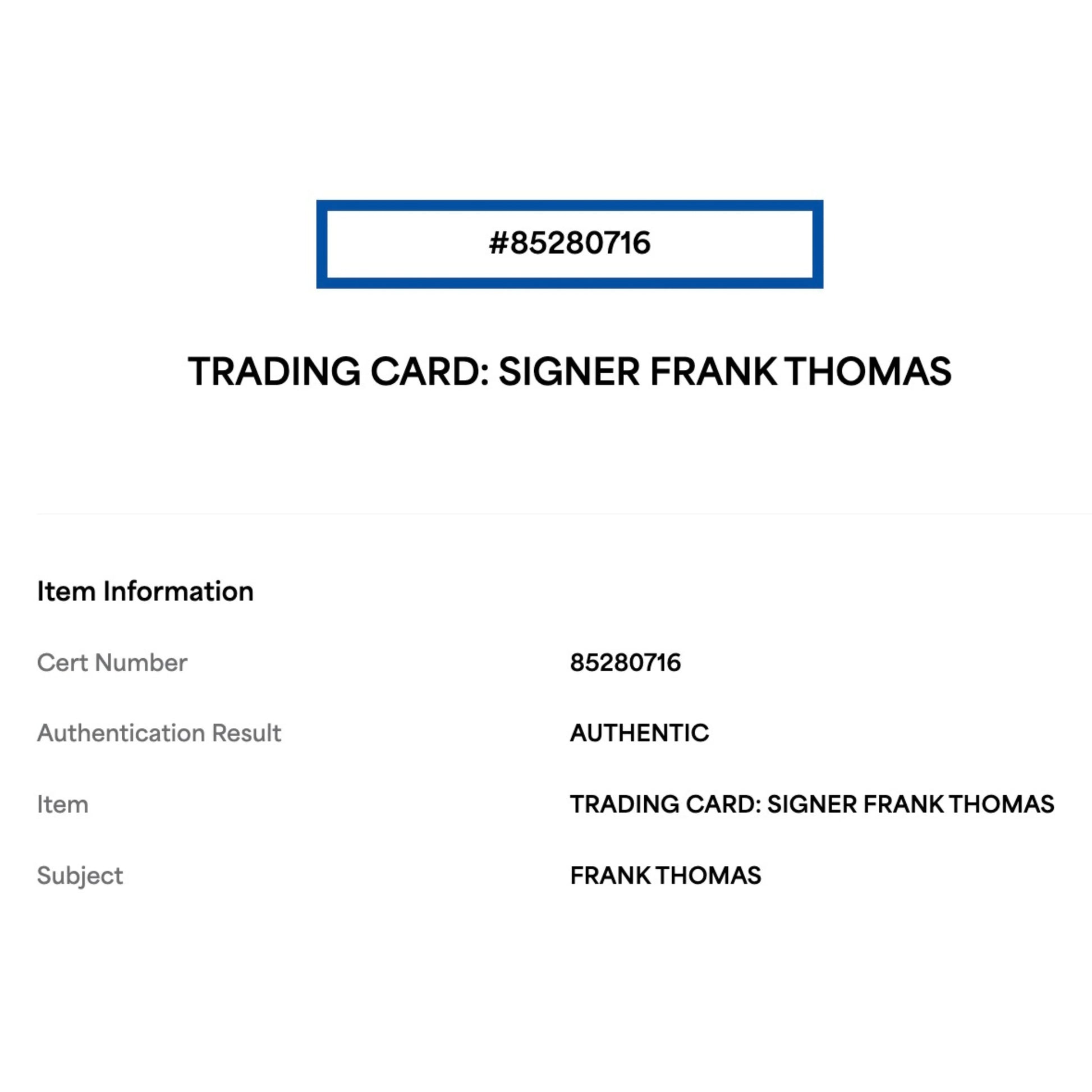 Frank Thomas 1990 Leaf Autograph with Inscription Card #300