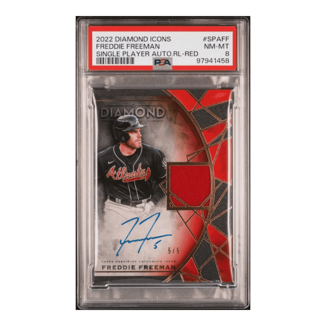 Freddie Freeman PSA 8 2022 Topps Diamond Icons Single Player Autographed Relics Red Card #SPAFF