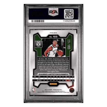Giannis Antetokounmpo PSA 10 2023 Panini Prizm Red Fast Break #d/100 Card #103
