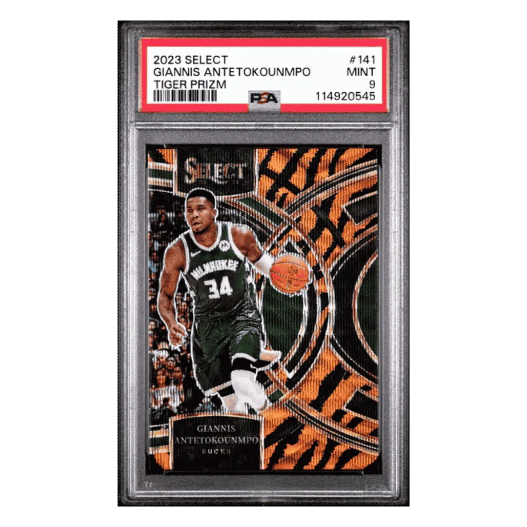 Giannis Antetokounmpo PSA 9 2023 Panini Select Tiger Prizm Card #141