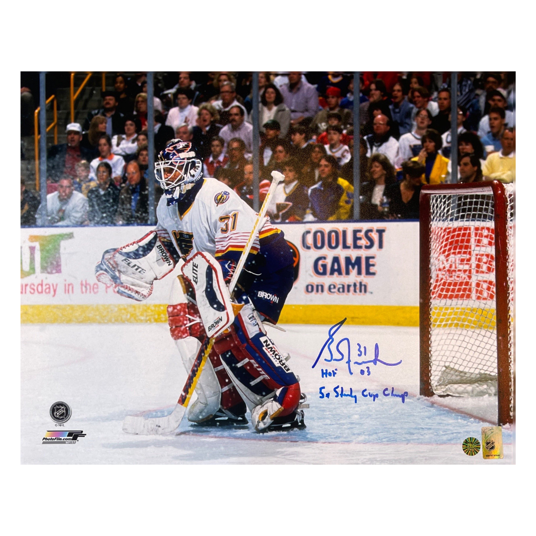 Grant Fuhr St Louis Blues Autographed 16x20 w/ HOF and Stanley Cup Inscriptions - Fan Cave COA
