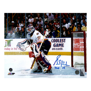 Grant Fuhr St Louis Blues Autographed Photo w/ "HOF 03" Inscription - Fan Cave COA