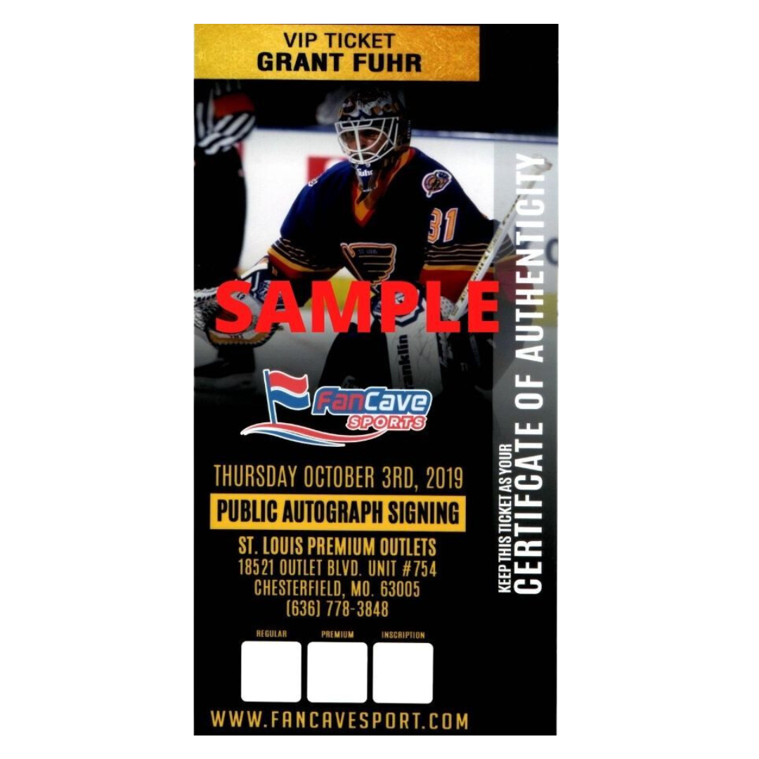 Grant Fuhr St Louis Blues Autographed Photo w/ "HOF 03" Inscription - Fan Cave COA
