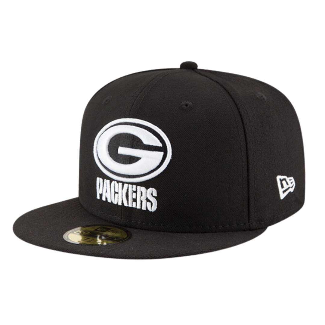 Green Bay Packers New Era Black/White 59FIFTY Fitted Hat