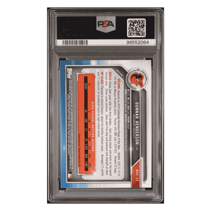 Gunnar Henderson PSA 10 2019 Topps Bowman Draft Chrome Card #BCD22