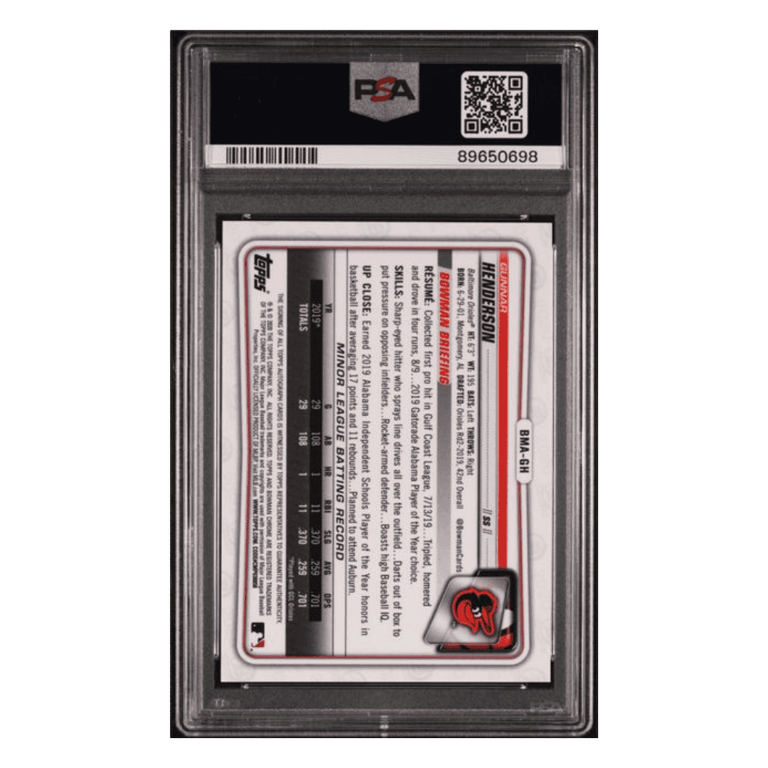 Gunnar Henderson PSA 10 2020 Topps Bowman Chrome Mega Box Autographs Card #BMAGH