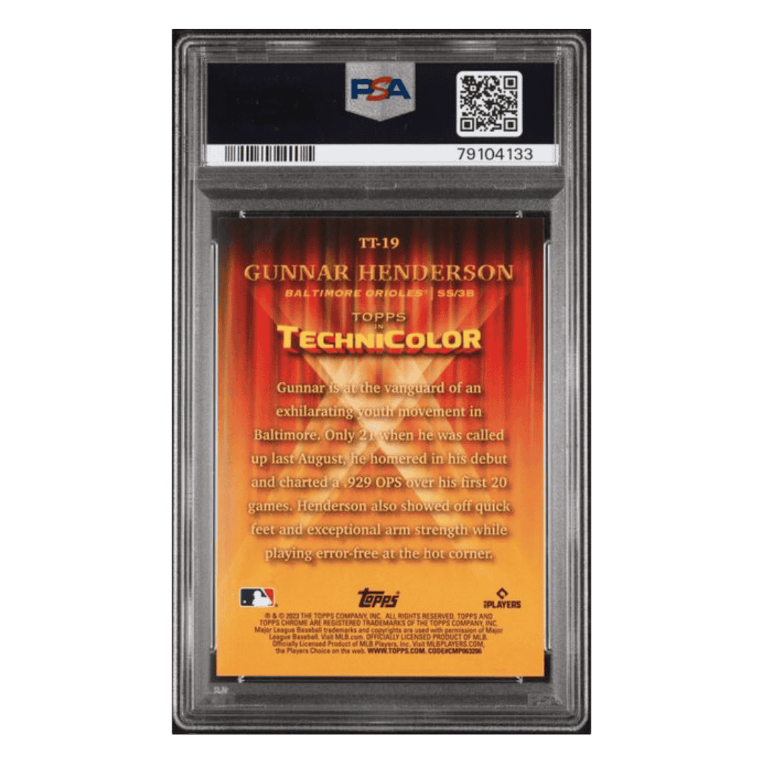 Gunnar Henderson PSA 10 2023 Topps Chrome Topps in Technicolor Gold Refractor #d/50 Card #TT19