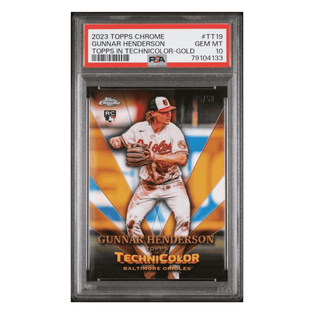 Gunnar Henderson PSA 10 2023 Topps Chrome Topps in Technicolor Gold Refractor #d/50 Card #TT19