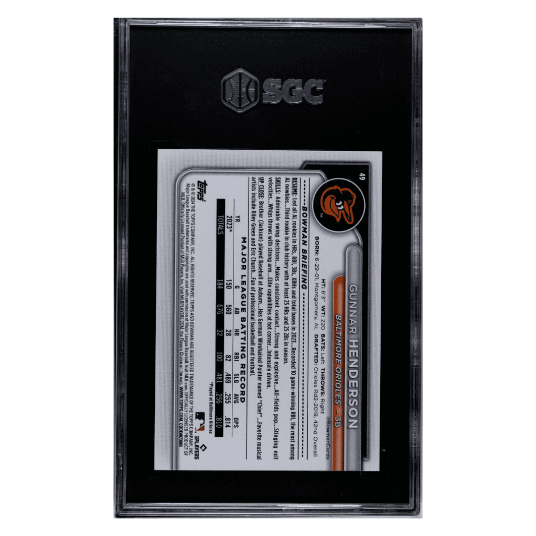 Gunnar Henderson SGC 8.5 2024 Bowman Card #49