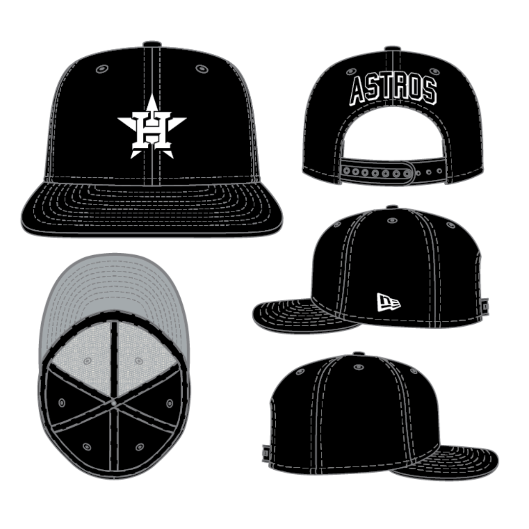 Houston Astros Chain Stitch New Era Black 9FIFTY Adjustable Snapback Hat