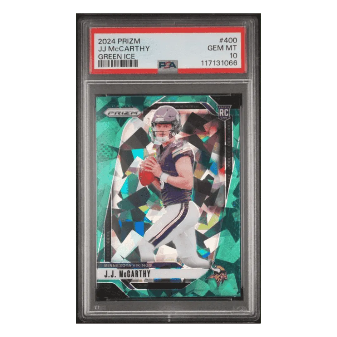 J.J. McCarthy PSA 10 2024 Panini Prizm Green Ice Rookie RC Card #400
