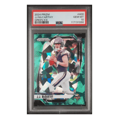 J.J. McCarthy PSA 10 2024 Panini Prizm Green Ice Rookie RC Card #400