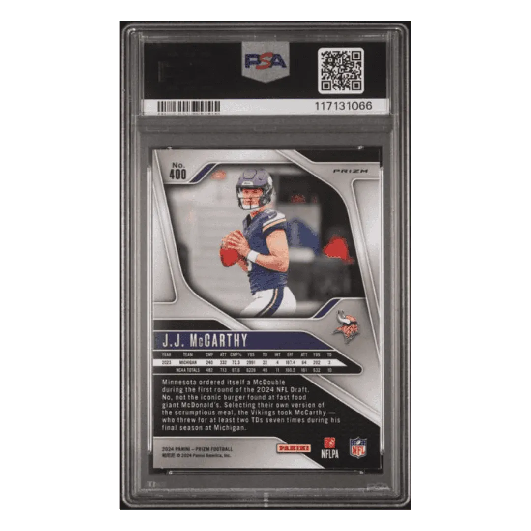 J.J. McCarthy PSA 10 2024 Panini Prizm Green Ice Rookie RC Card #400