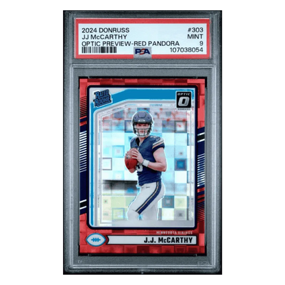 J.J. McCarthy PSA 9 2024 Panini Donruss Optic Preview Red Pandora Card #303