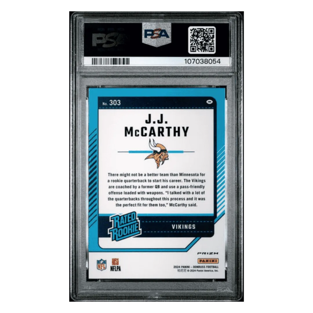 J.J. McCarthy PSA 9 2024 Panini Donruss Optic Preview Red Pandora Card #303