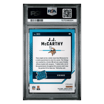 J.J. McCarthy PSA 9 2024 Panini Donruss Optic Preview Red Pandora Card #303
