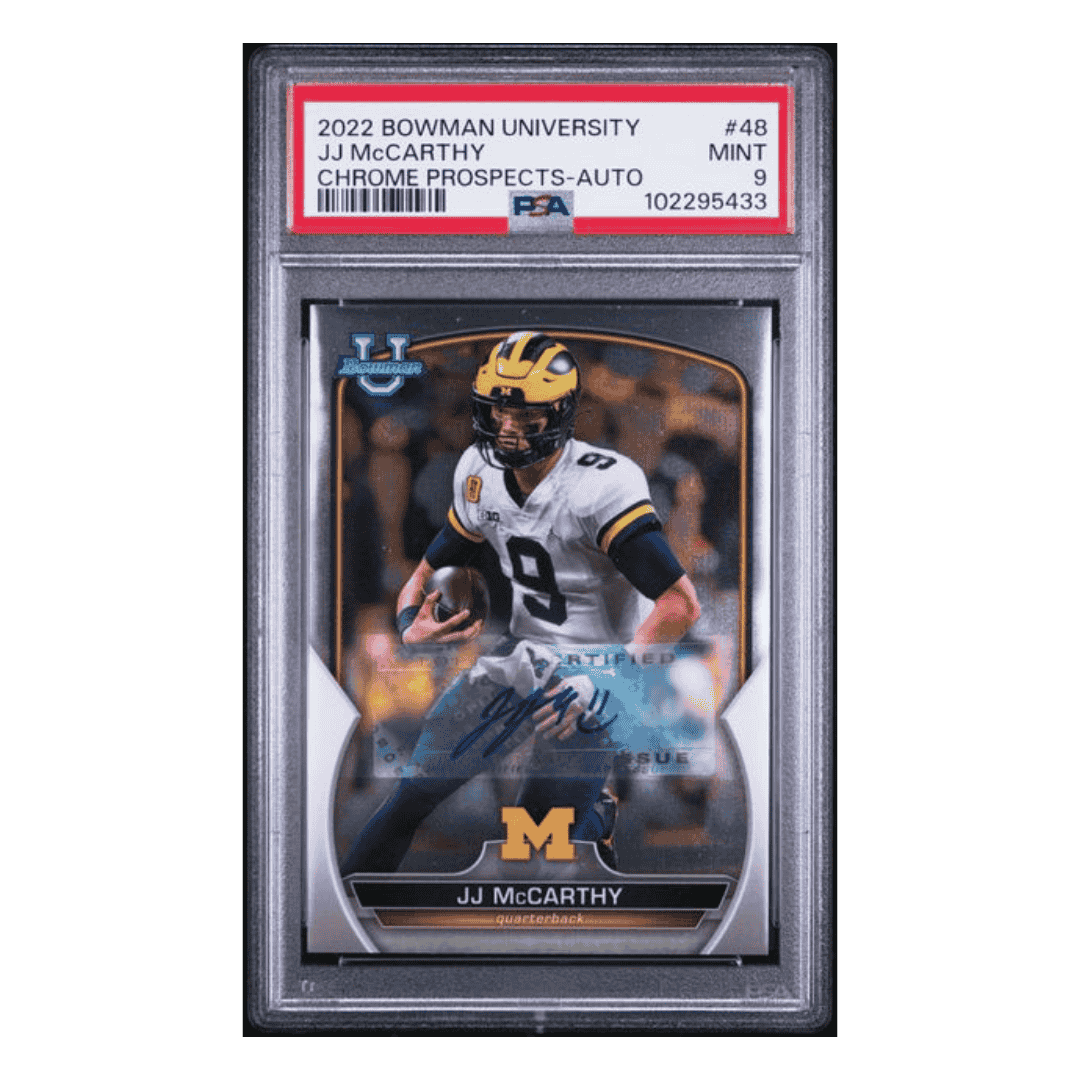 J.J. McCarthy PSA 9 2022 Topps Bowman University Chrome Prospects Auto Rookie Card #48