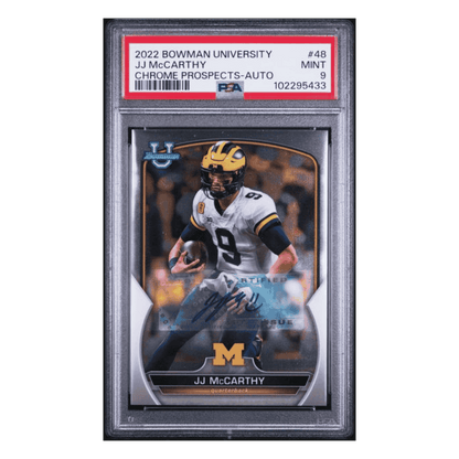 J.J. McCarthy PSA 9 2022 Topps Bowman University Chrome Prospects Auto Rookie Card #48