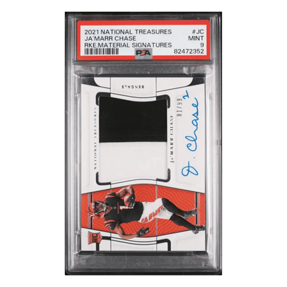 Ja'Marr Chase PSA 9 2021 Panini National Treasures Rookie Materials Signatures Rookie RC #d/99 Card #JC