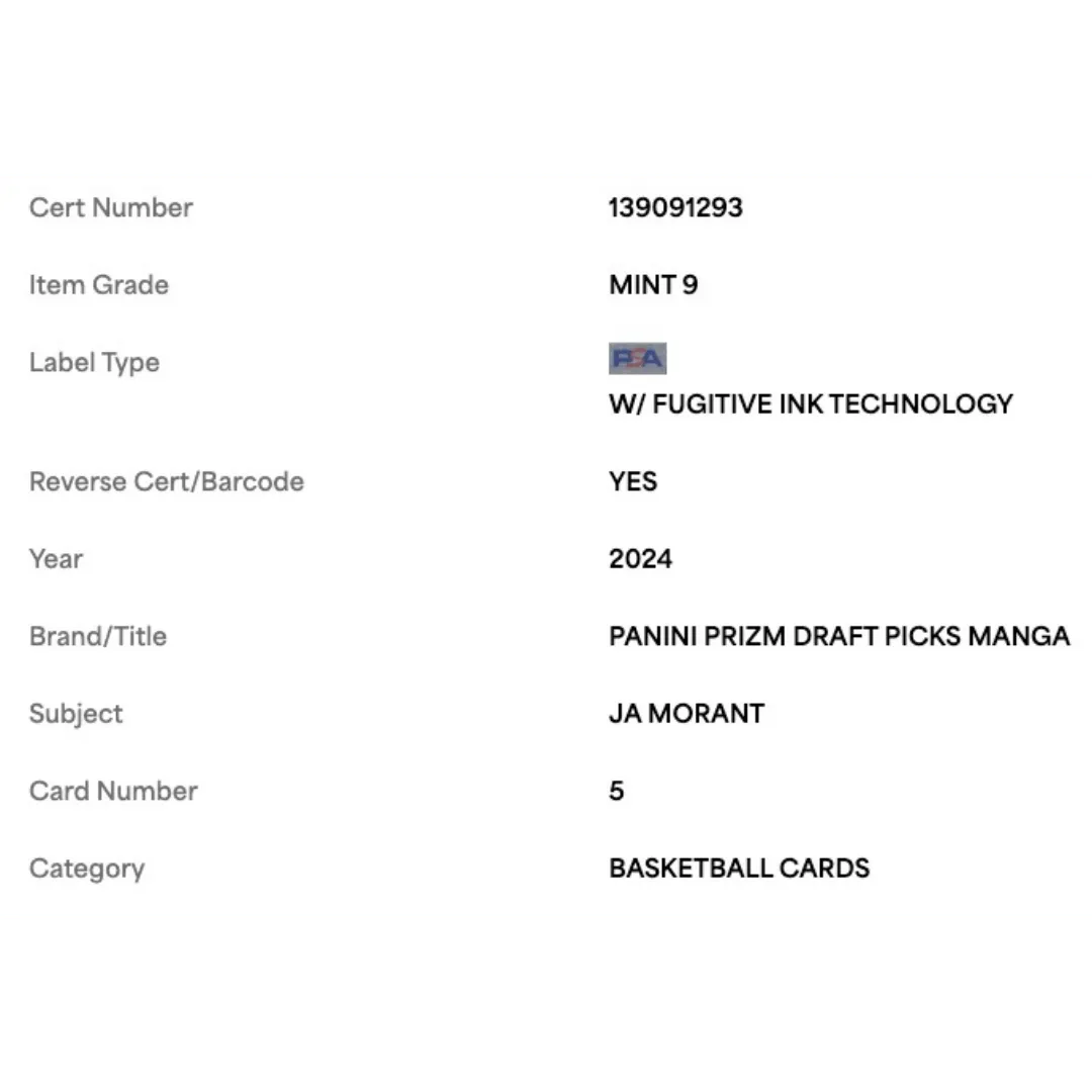 Ja Morant PSA 9 2024 Panini Prizm Draft Picks Manga Card #5