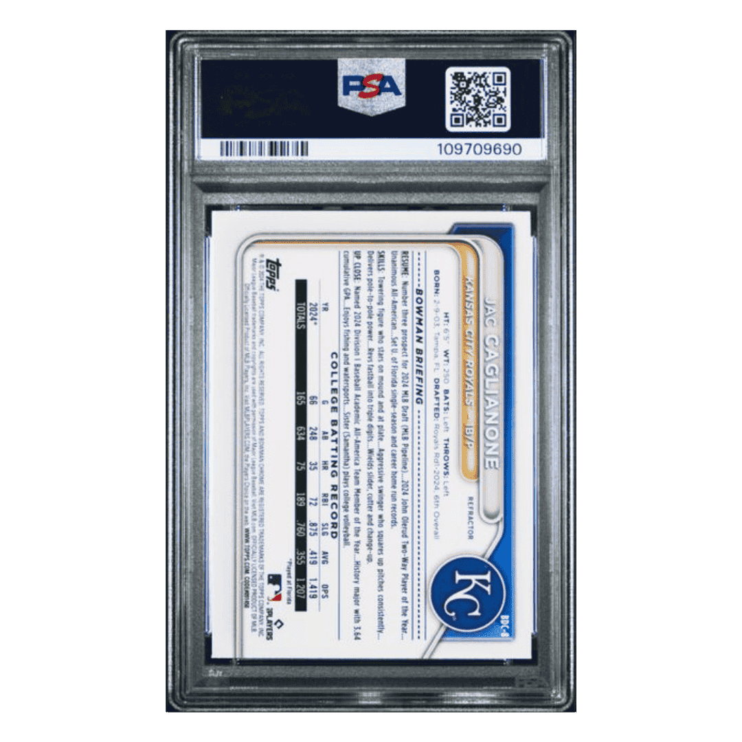 Jac Caglianone PSA 9 2024 Bowman Draft Chrome Refractor Card #BDC8