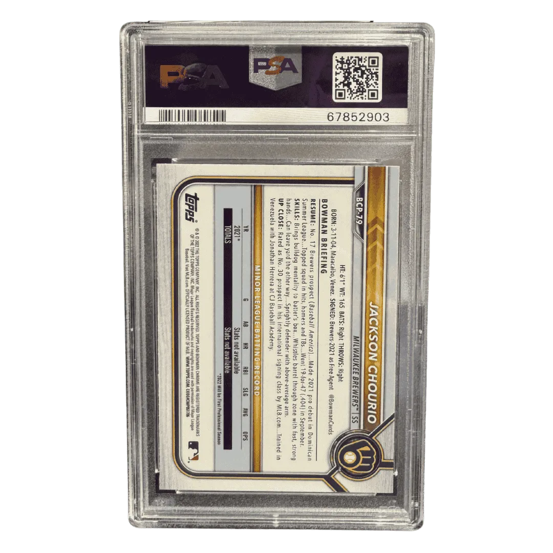 Jackson Chourio PSA 10 2022 Topps Bowman Chrome Prospects Card #BCP79