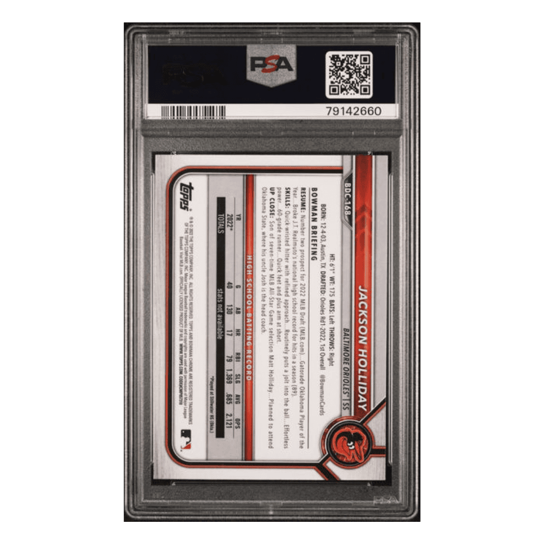 Jackson Holliday PSA 10 2022 Bowman Draft Chrome Card #BDC168
