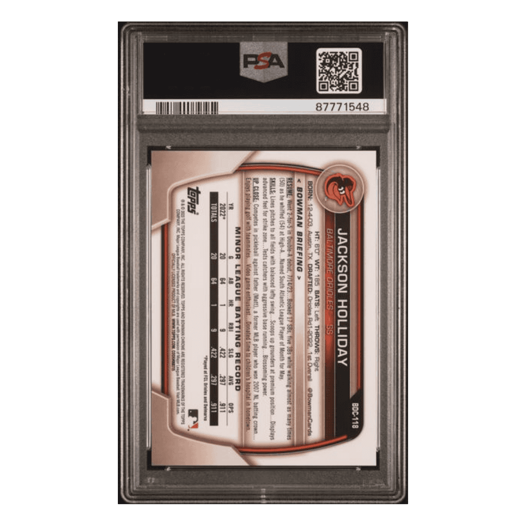 Jackson Holliday PSA 10 2023 Topps Bowman Draft Chrome SP Card #BDC118