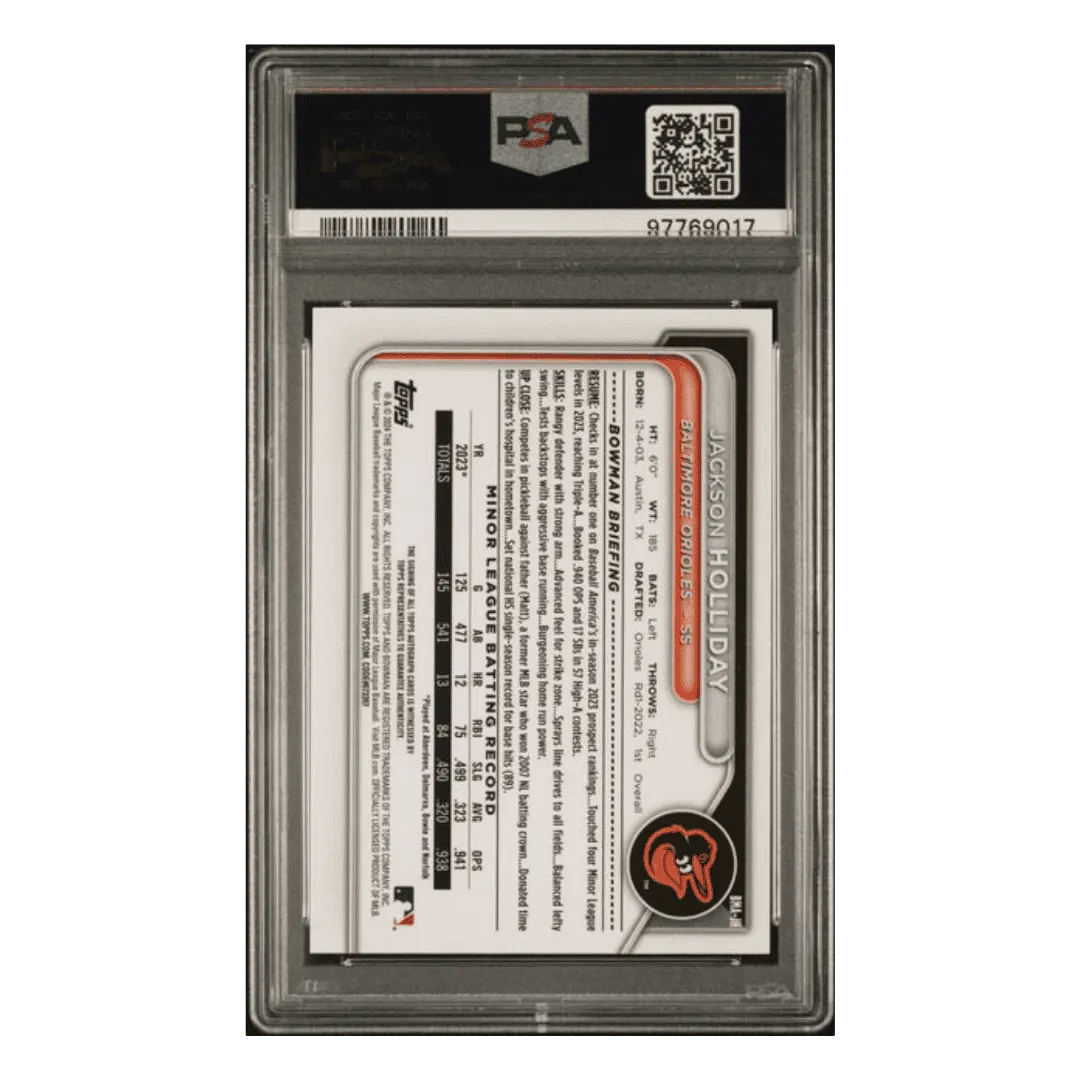 Jackson Holliday PSA 10 2024 Bowman Mega Box Chrome Prospect Autograph Green #d/99 Card #JH