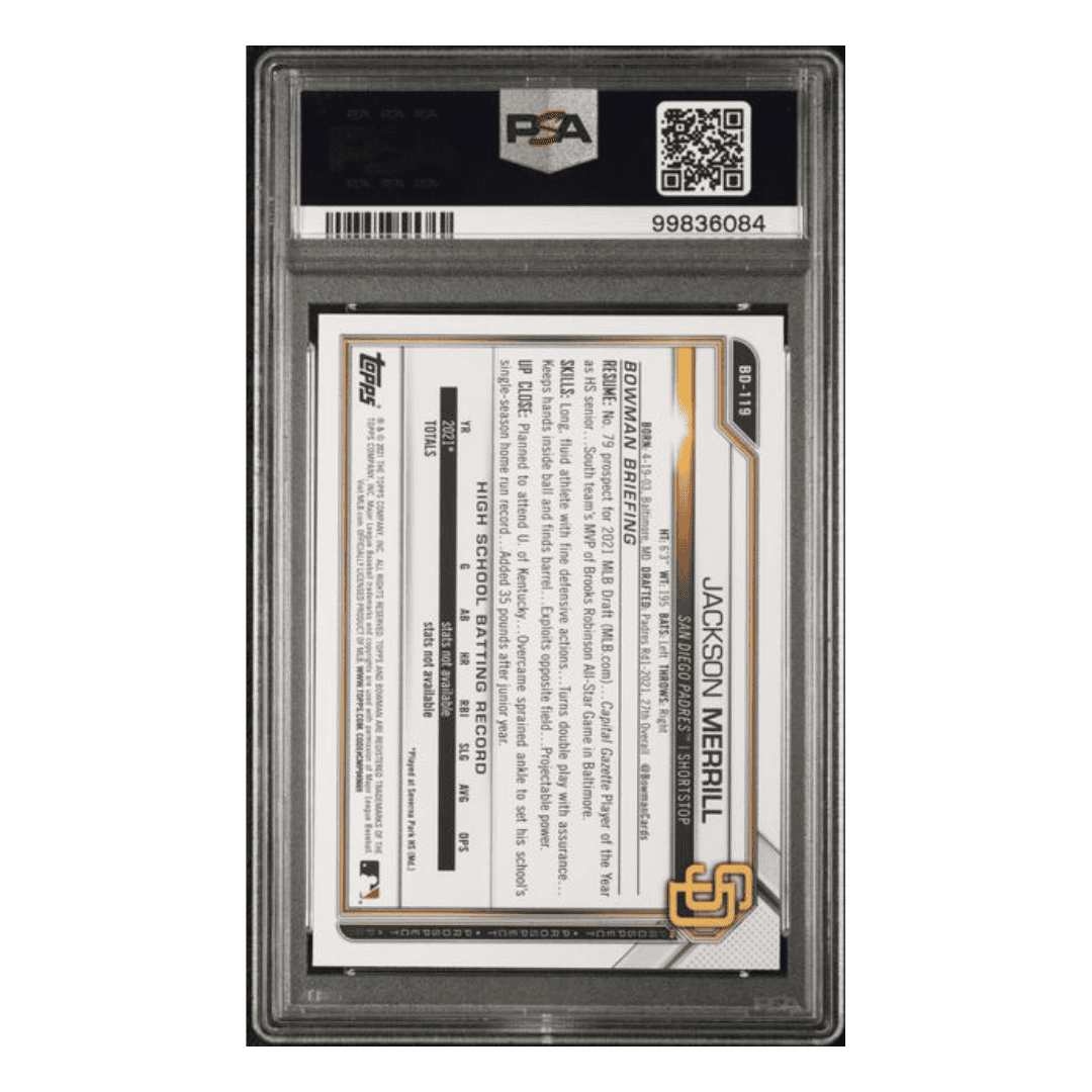 Jackson Merrill PSA 10 2021 Bowman Draft 1st Edition Card #BD119 (JM1)