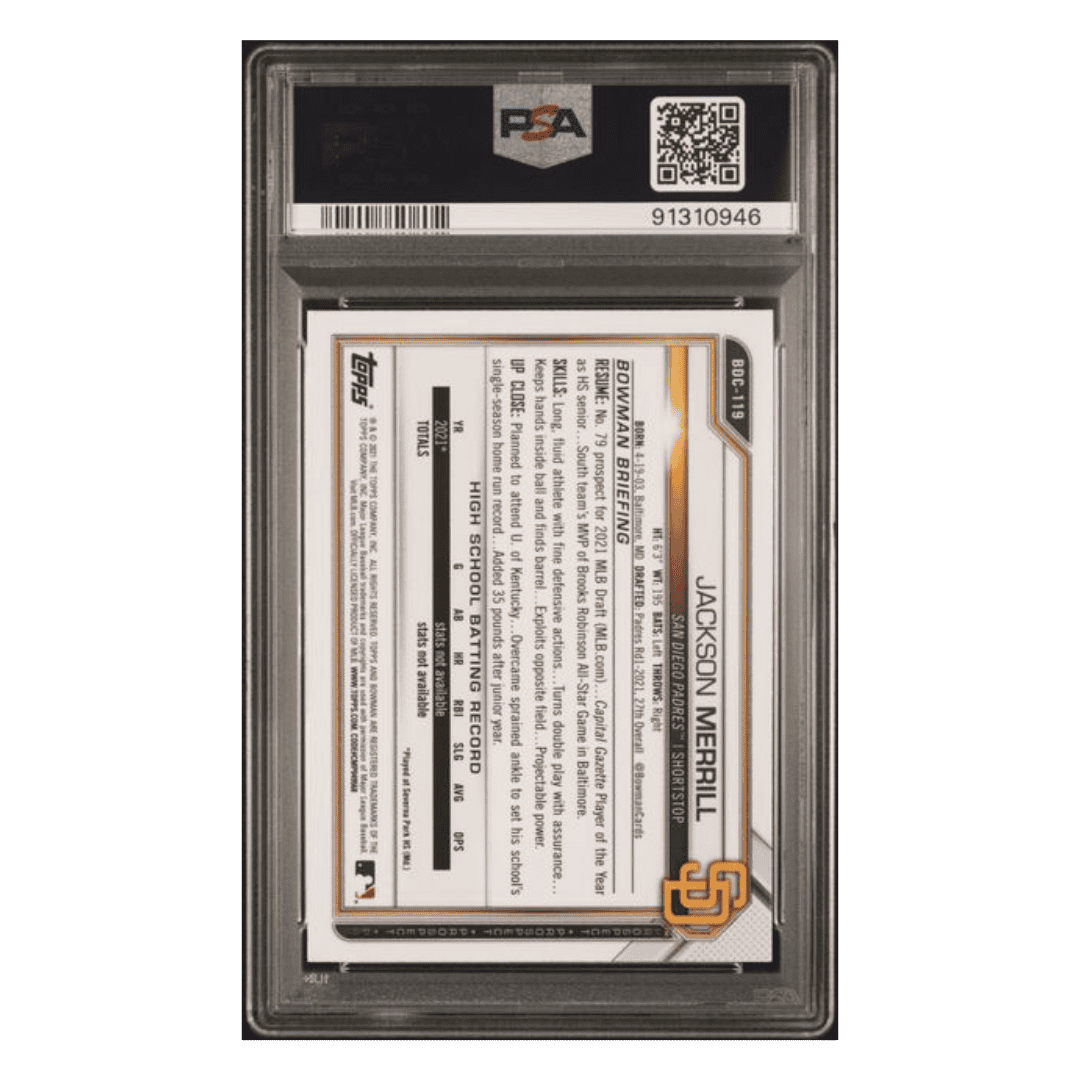Jackson Merrill PSA 10 2021 Bowman Draft Chrome Card #BDC119