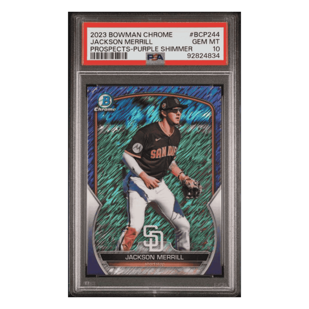 Jackson Merrill PSA 10 2023 Topps Bowman Chrome Prospects Purple Shimmer Card #BCP244