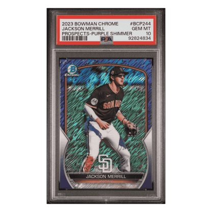 Jackson Merrill PSA 10 2023 Topps Bowman Chrome Prospects Purple Shimmer Card #BCP244