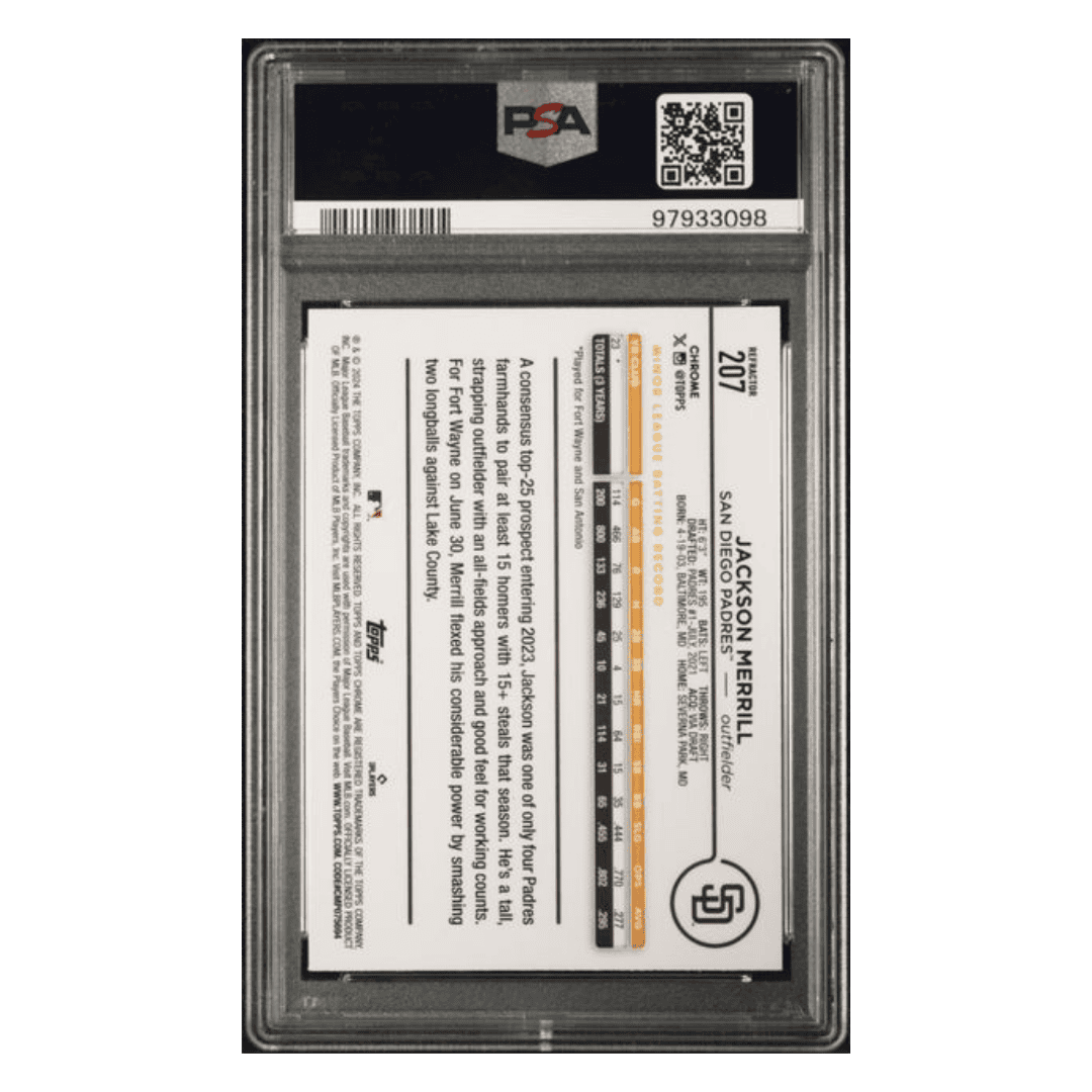 Jackson Merrill PSA 9 2024 Topps Chrome Refractor Card #207