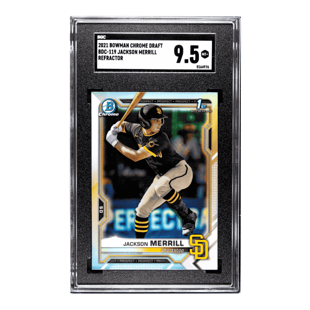 Jackson Merrill SGC 9.5 2021 Bowman Chrome Draft Chrome Refractor Rookie RC Card #BDC-119
