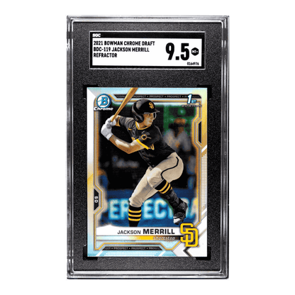 Jackson Merrill SGC 9.5 2021 Bowman Chrome Draft Chrome Refractor Rookie RC Card #BDC-119