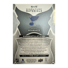 Jaden Schwartz 2016-17 The Cup Signature Materials d/99 #SI-JS