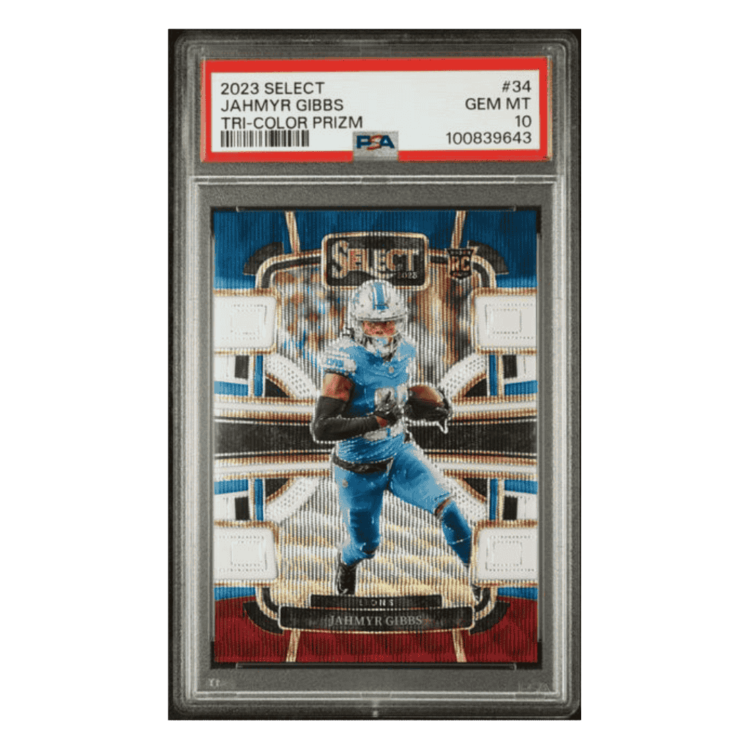 Jahmyr Gibbs PSA 10 2023 Panini Select Tri Color Prizm Rookie RC #d /259 Card #34