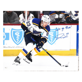 Jake Neighbours St Louis Blues Autographed Away Uniform 16x20 Photo with Inscription- Fan Cave COA