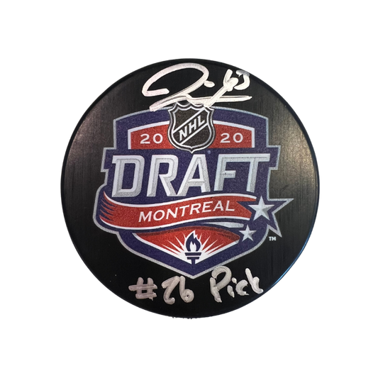 Jake Neighbours St Louis Blues Autographed 2020 NHL Draft Puck with #26 Pick Inscription- Fan Cave COA