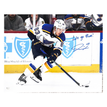 Jake Neighbours St Louis Blues Autographed Away Uniform 16x20 Photo with Inscription- Fan Cave COA