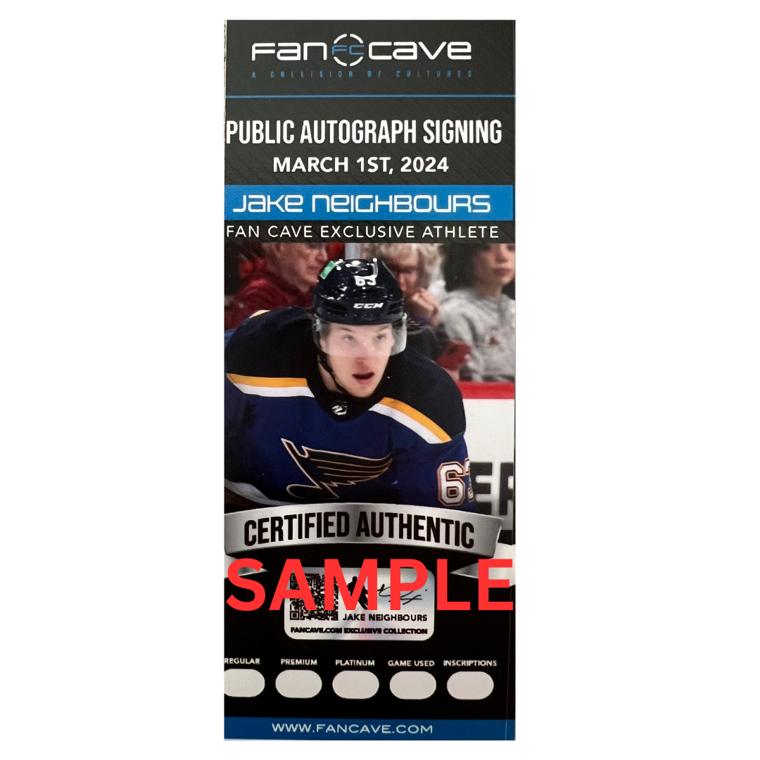 Jake Neighbours St Louis Blues Autographed Away Uniform 16x20 Photo with Inscription- Fan Cave COA