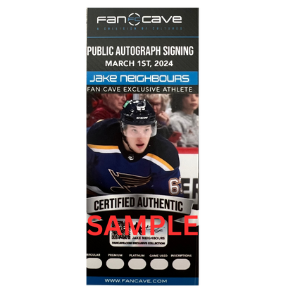 Jake Neighbours St Louis Blues Autographed Away Uniform 16x20 Photo with Inscription- Fan Cave COA