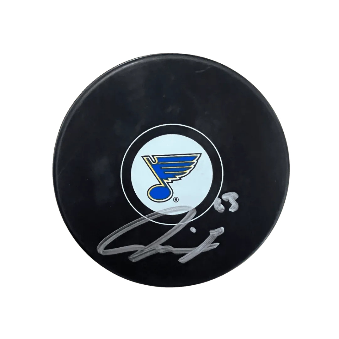 Jake Neighbours St Louis Blues Autographed Logo Puck - Fan Cave COA