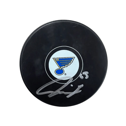 Jake Neighbours St Louis Blues Autographed Logo Puck - Fan Cave COA