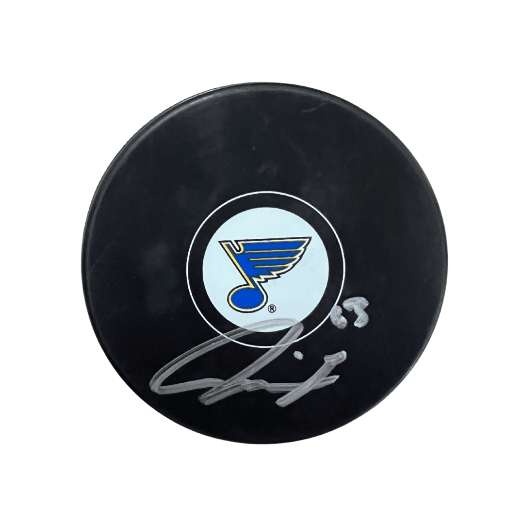 Jake Neighbours St Louis Blues Autographed Logo Puck - Fan Cave COA