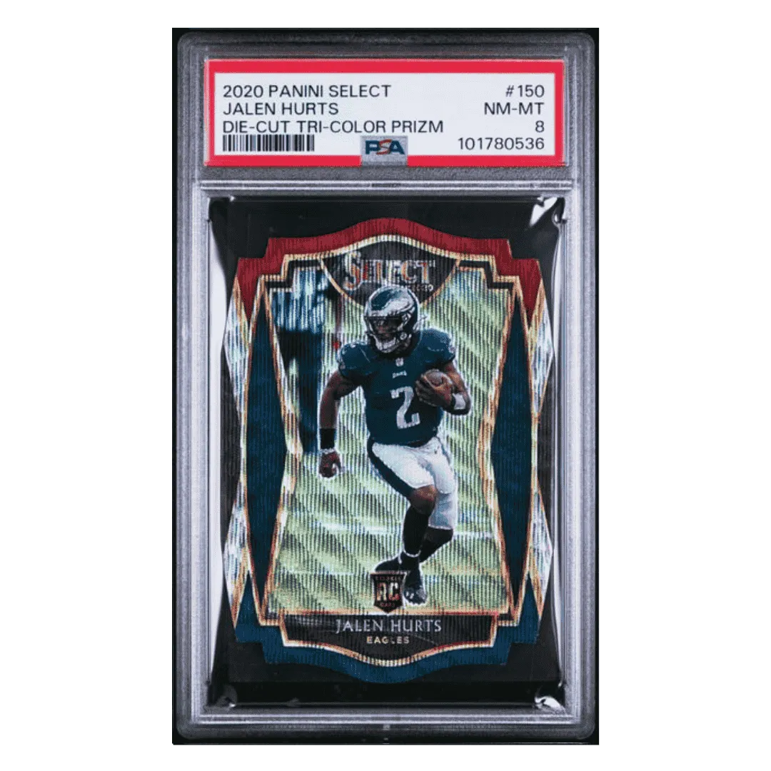 Jalen Hurts PSA 8 2020 Panini Select Die Cut Tri Color Prizm Rookie RC Card #150