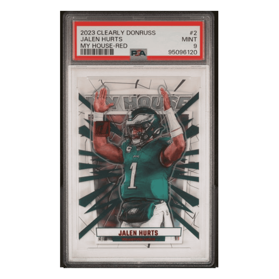 Jalen Hurts PSA 9 2023 Panini Clearly Donruss My House Red #d /100 Card #2