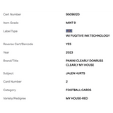 Jalen Hurts PSA 9 2023 Panini Clearly Donruss My House Red #d /100 Card #2